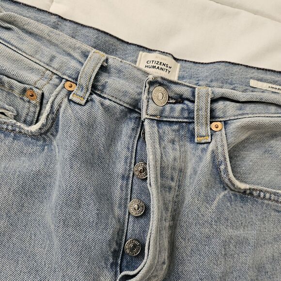 Citizens Of Humanity Shorts 26 Blue Annabelle Long High-Rise Raw Hem Distressed - Picture 6 of 11